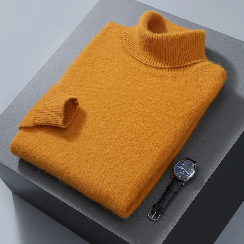 Autumn and Winter Men Loose Turtleneck 100% Mink Cashmere Sweater Men's Casual Thermal Pullover Solid Color Knit Plus-Size Top