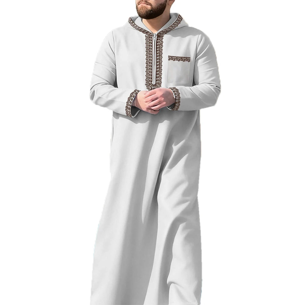 Men's Loose Hooded Moroccan Clothing Robe Men Luxury Embroidered Long Sleeve Abaya Middle East Juba Tobe Muslim Traditional Robe