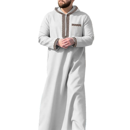 Men's Loose Hooded Moroccan Clothing Robe Men Luxury Embroidered Long Sleeve Abaya Middle East Juba Tobe Muslim Traditional Robe