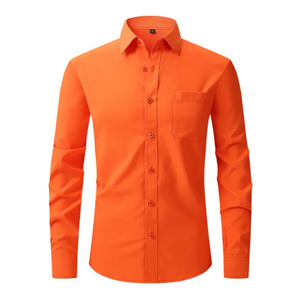 Fashion Business Casual shirt Men's slim long sleeve shirt solid color business social non-ironing anti-wrinkle American code