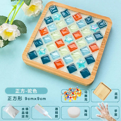 DIY Handmade Coaster Creative Mosaic Crystal Bamboo Material Kits Cup Mat Parent-child Hand Craft Toy Kids Gift
