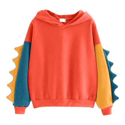 Women's Dinosaur Hoodies Fashionable Cute Solid Color Contrasting Dinosaur Loose Hoodies Comfortable Versatile Sweatshirts