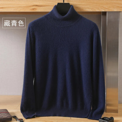 Men's Turtleneck 100% Mink Cashmere Sweater Men 2025 Autumn and Winter Large Size Loose Knitted Sweater Keep Warm Top Men Jumper