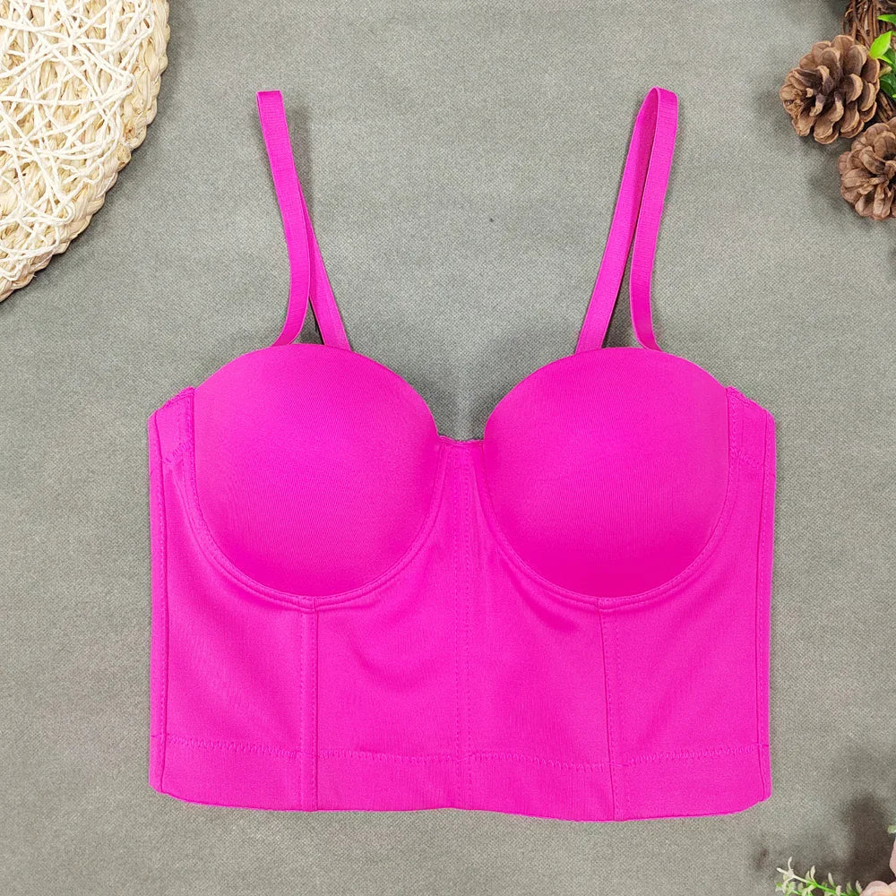 SXTHAENOO Summer 8 colors Fashion Mesh Push Up Bralet Women's Corset Simple Bustier Bra Night Club Party Sexy Cropped Top Vest