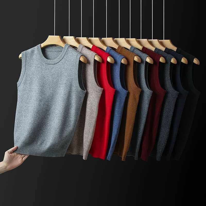 Top Grade Thick Anti-Pilling New Oneck Brand Business Casual Fashion Men Knit Pullover Sweater Vest Autum Winter Sleeveless