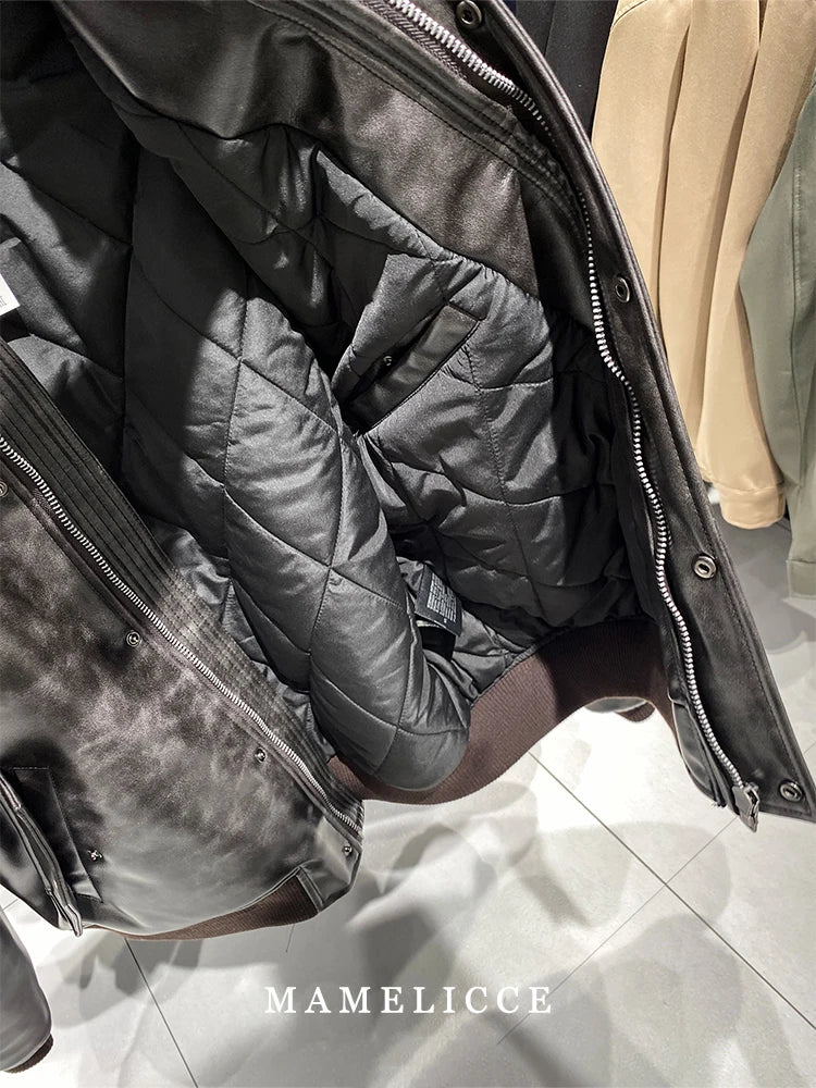 MAMELICCE Original design Removable fur collar jacket Thickened Casual coat Men's clothing Vintage leather jackets overcoats