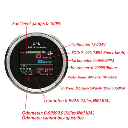 Rhaxel 10 in 1 Multifunction Gauge Digital 85mm GPS Speedometer with RPM Fuel Level Oil Pressure Voltmeter Gauge for Car Marine