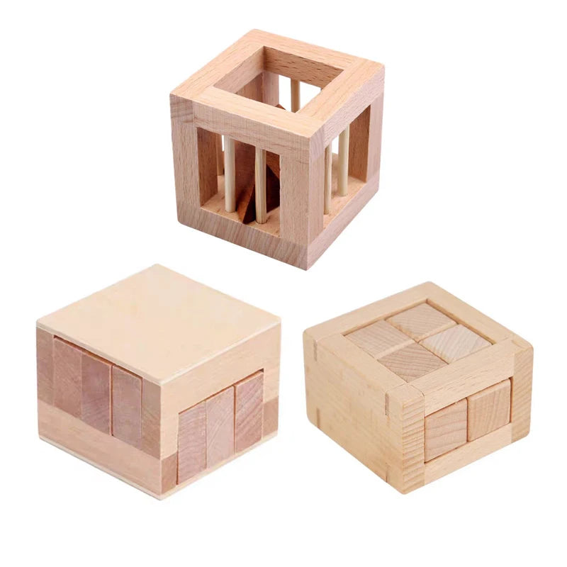 Classic Luban Lock Puzzle 3PCS Set Wooden Brain Teaser For Adults And Kids IQ Challenge Unlock Interlocking Educational Toys
