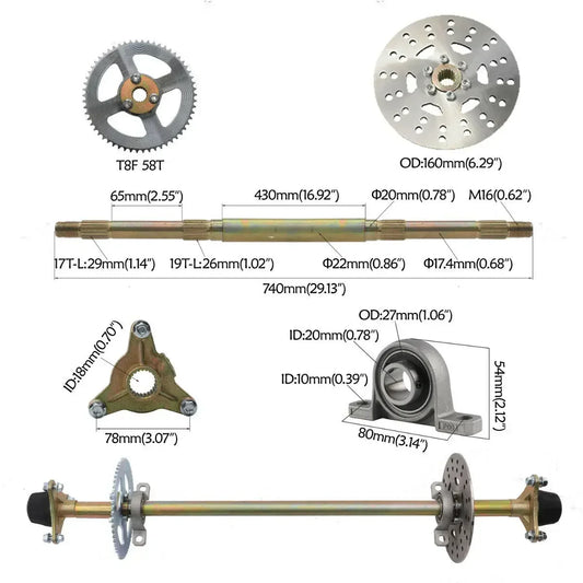 29" Go Kart DIY Drift Trike Rear Axle Kit+4x145/70- 6" Inch Wheel Tyre Rim+ Front Steering Assembly Tie Rod for Quad Buggy