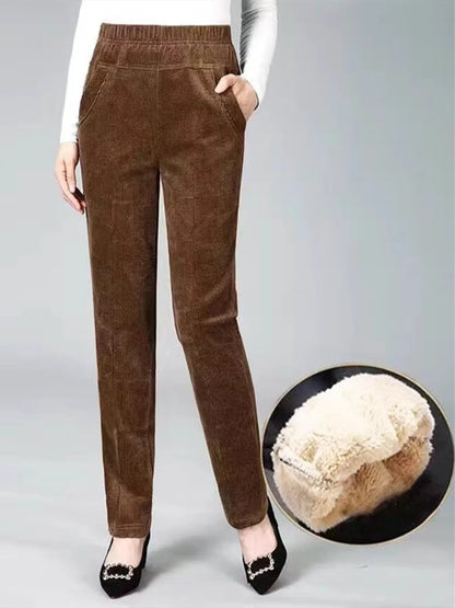 Autumn Winter Thiened Women's Casual Pants Lamb Velvet Harem Pants High Waist Straight Legged Fce Lined Mom Jeans Corduroy