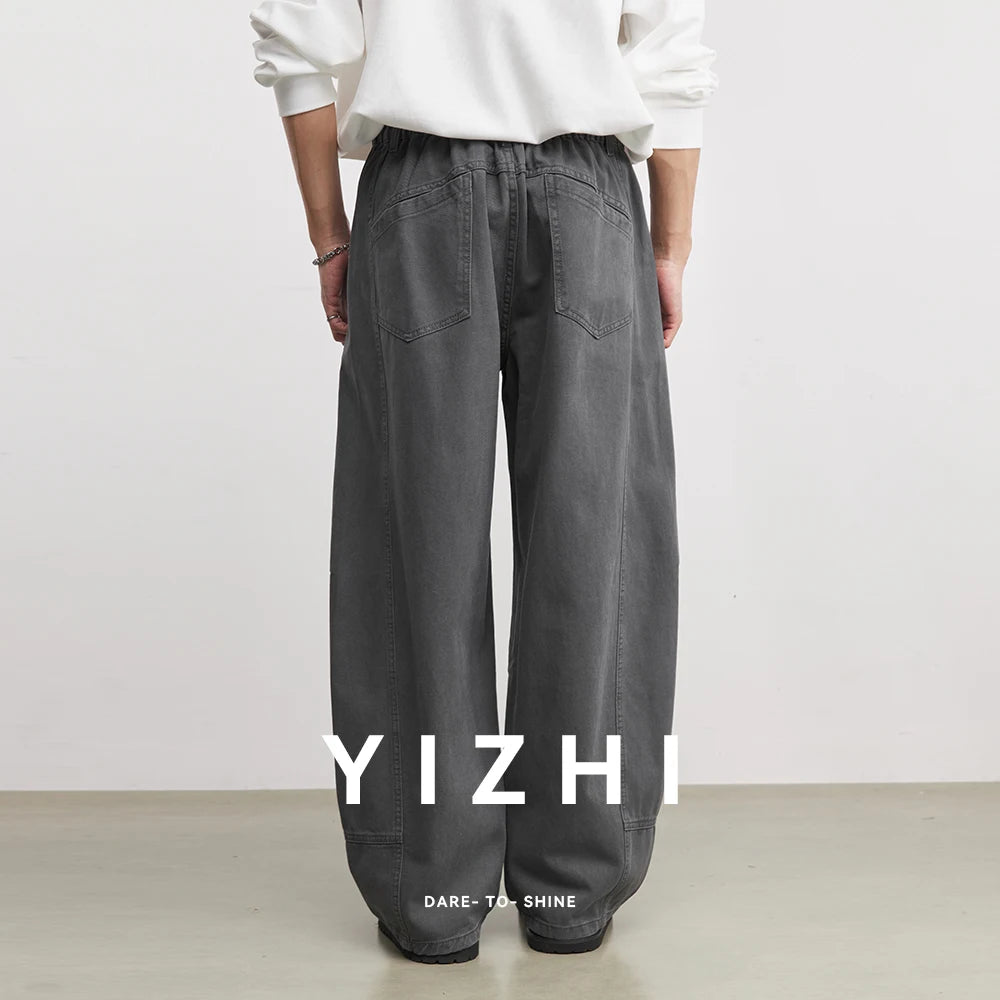 Fashion Heavyweight Men's 280g Pure Cotton Casual Pants 2026 Spring Comfortable And Versatile Elastic Waist Wide Leg Pants