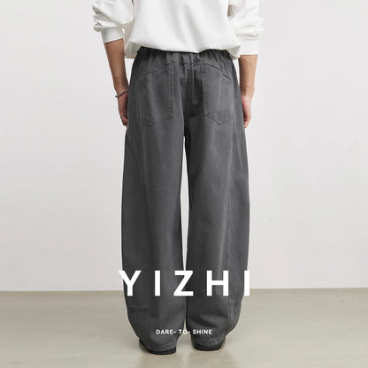 Fashion Heavyweight Men's 280g Pure Cotton Casual Pants 2026 Spring Comfortable And Versatile Elastic Waist Wide Leg Pants