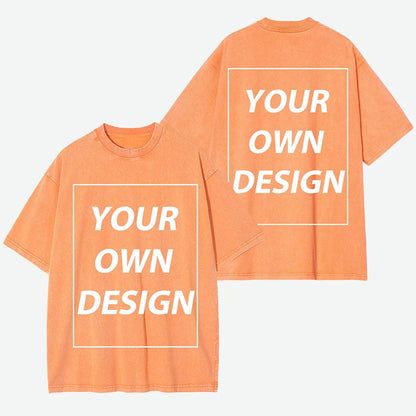 Personalized Custom Your Photo T Shirt Mens Summer Cotton Washed T-Shirt Breathable Fashion Short Sleeve Street Casual Retro Top
