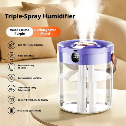 Rechargeable 3 Spray Humidifier Large Capacity Quiet Air Humidifier with Night Light Portable for Home Office Bedroom Desktop