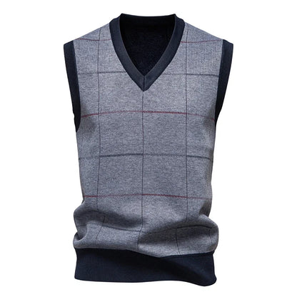 Men's V-Neck Knitted Sweater Diamond Grid Twisted Flower Casual Fashion Versatile Knit Top Autumn Winter