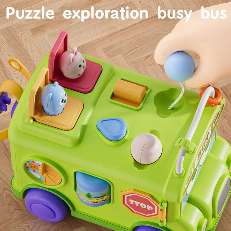 Montessori Educational Baby Busy Bus Toy Toddler Activity Fine Motor Skill Learning Travel Toys For Kids