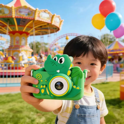 Cute Green Dinosaur SLR Kids HD Camera Portable Outdoor Mini Digital Toy with Photo & Video Recording Educational Cartoon Camera