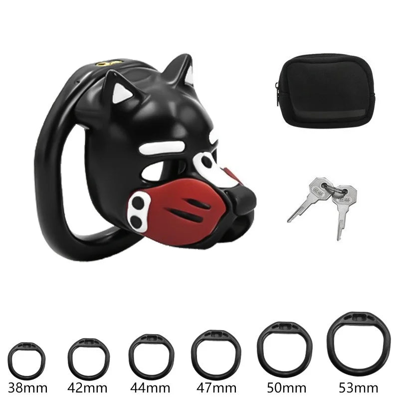 6 Colors Dog Head Chastity Cage Cosplay Devices with 6 Size Cock Rings SM Penis Training Gay Anti-Cheating Adult Toys for Men18+