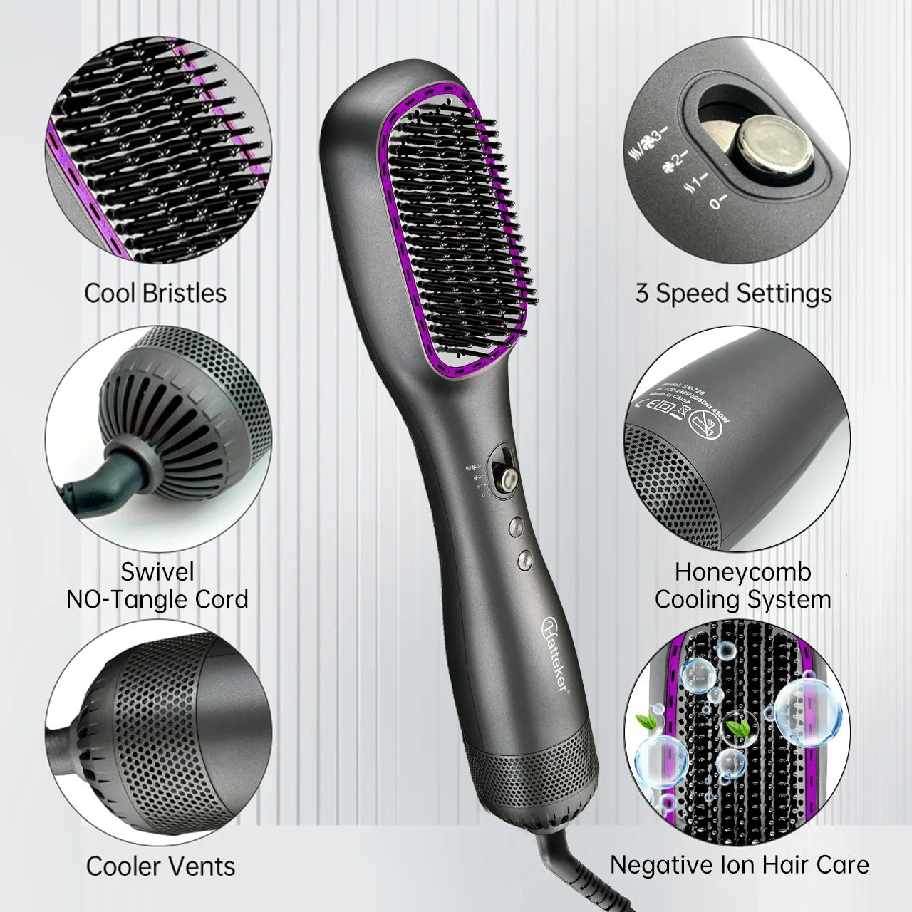 Hatteker EU Hot Air Comb Styling Comb for Straight Curly Electric Air Brush Women Anion Heating Comb Hair Straightening Brush