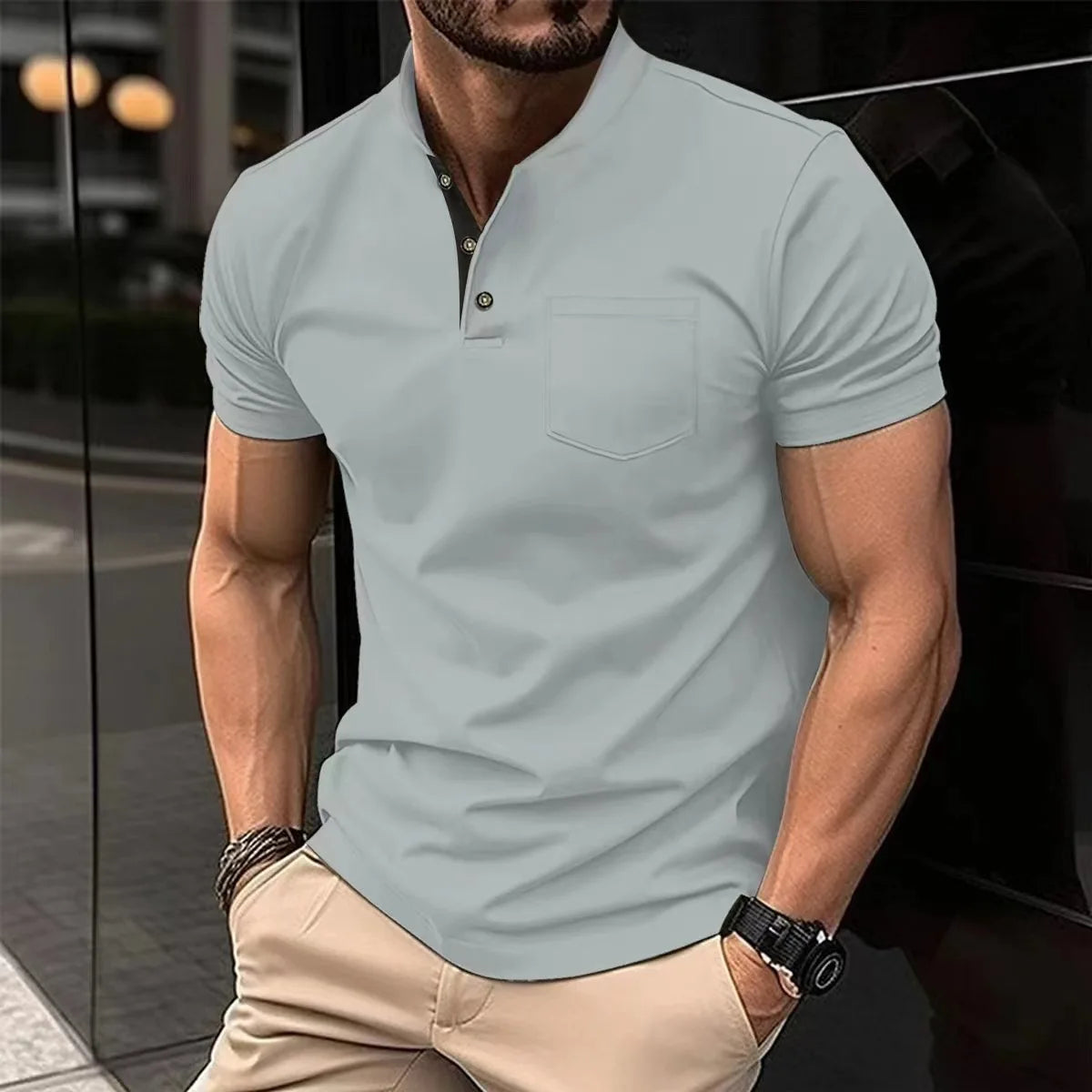 Men's Casual Shirt V-Neck Button Up Versatile Color Lapel Button T-Shirt Polo Shirt for Men Casual Streetwear Summer Cool Wear