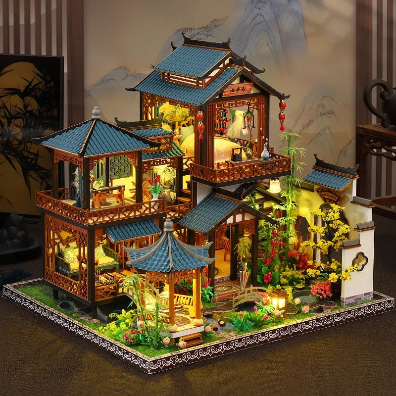 DIY Big Doll House Wooden Miniature Furniture Dollhouse Handmade Case Model Assembly Toys for Children Girls Birthday Gifts 2014