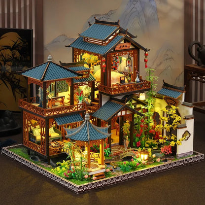 DIY Big Doll House Wooden Miniature Furniture Dollhouse Handmade Case Model Assembly Toys for Children Girls Birthday Gifts 2014