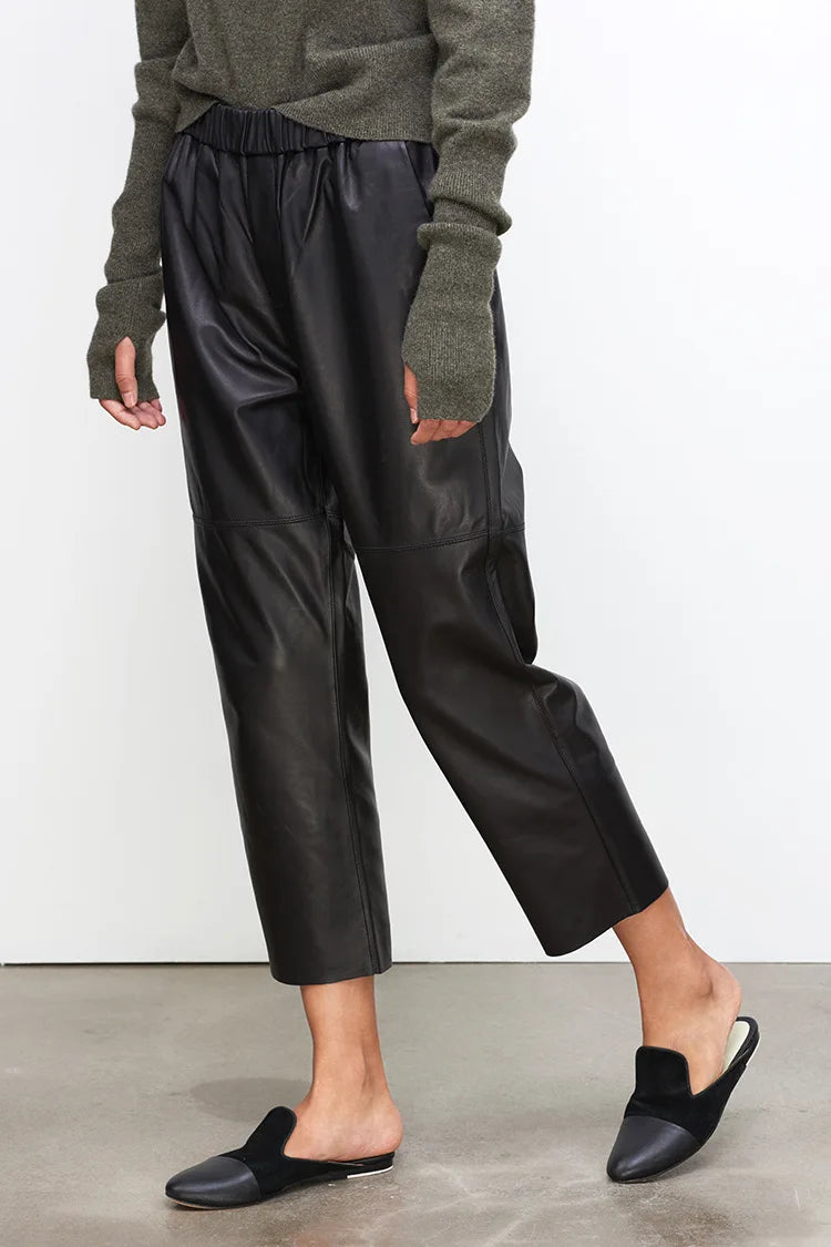 2026 New Streetwear Plus Size Pants Y2k Fashion Genuine Leather Harem Pants Women Real Sheepskin Trousers High Elastic Waist