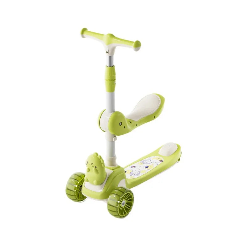 3-in-1 Kids Scooter Foldable Ride-On Toy with Light-Up Wheels, Adjustable Height, Removable Seat, Music & No Music Options, f