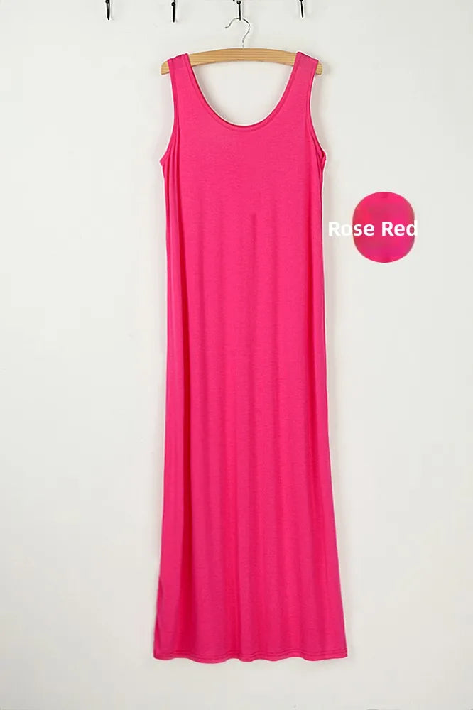 Summer Thin Modal Long Dress Women Loose Black Versatile Dress Strap Vest Skirt Sleeveless Large Size A-Line Korean Style