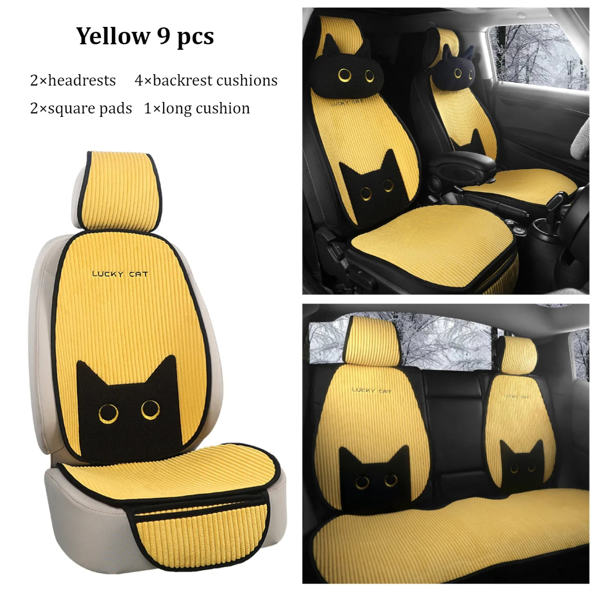 Lucky Kitten car seat covers, Corduroy Seat Cushion with Storage Bag Suitable for More Than 95% Car Models Trucks, Sedans SUVs