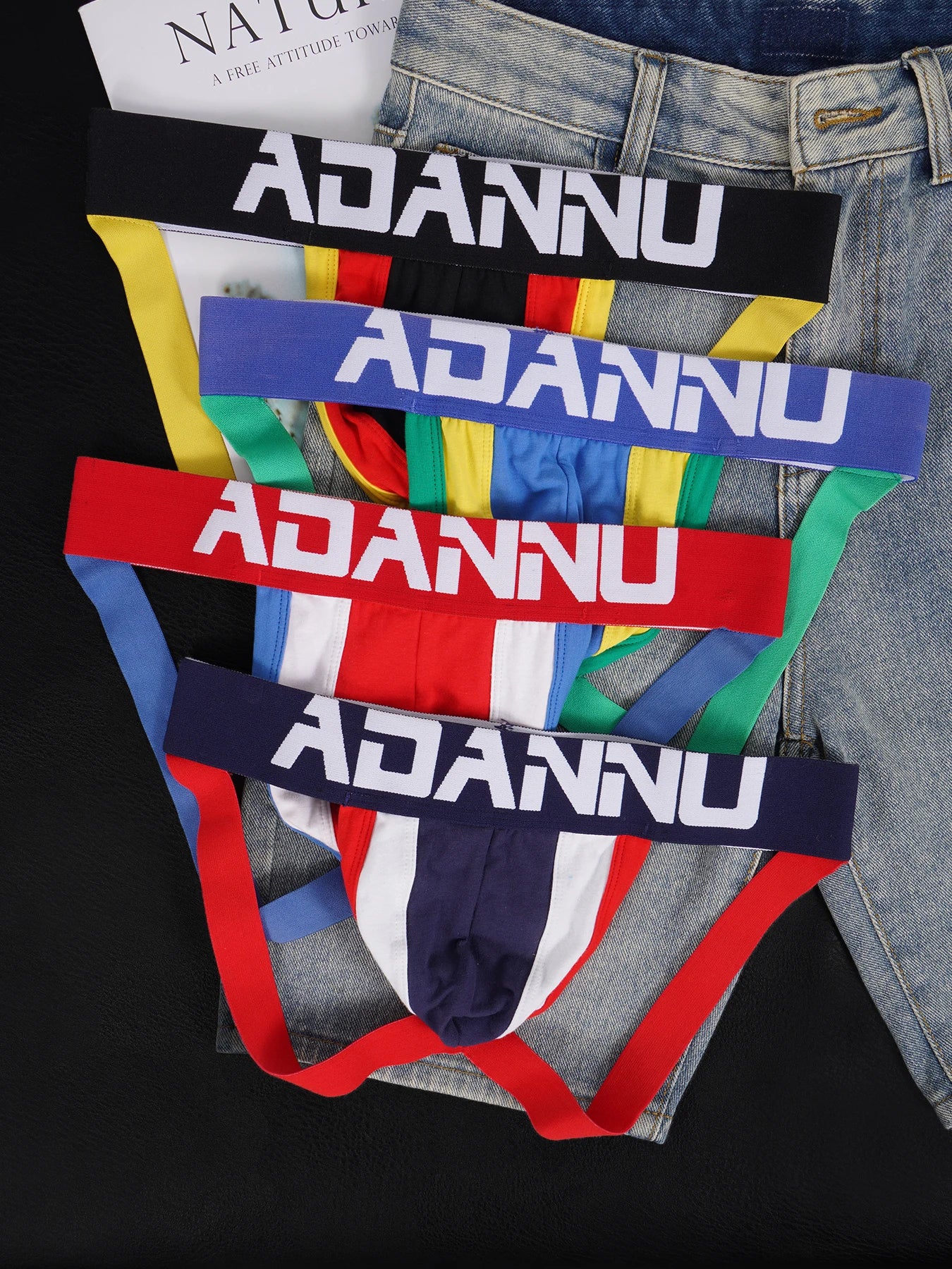 1PCS Men's Cotton World Football Colorblock Double T-Back Thong Convex Pouch Letter Waistband Breathable Daily Underwear