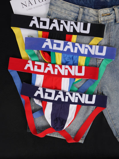 1PCS Men's Cotton World Football Colorblock Double T-Back Thong Convex Pouch Letter Waistband Breathable Daily Underwear