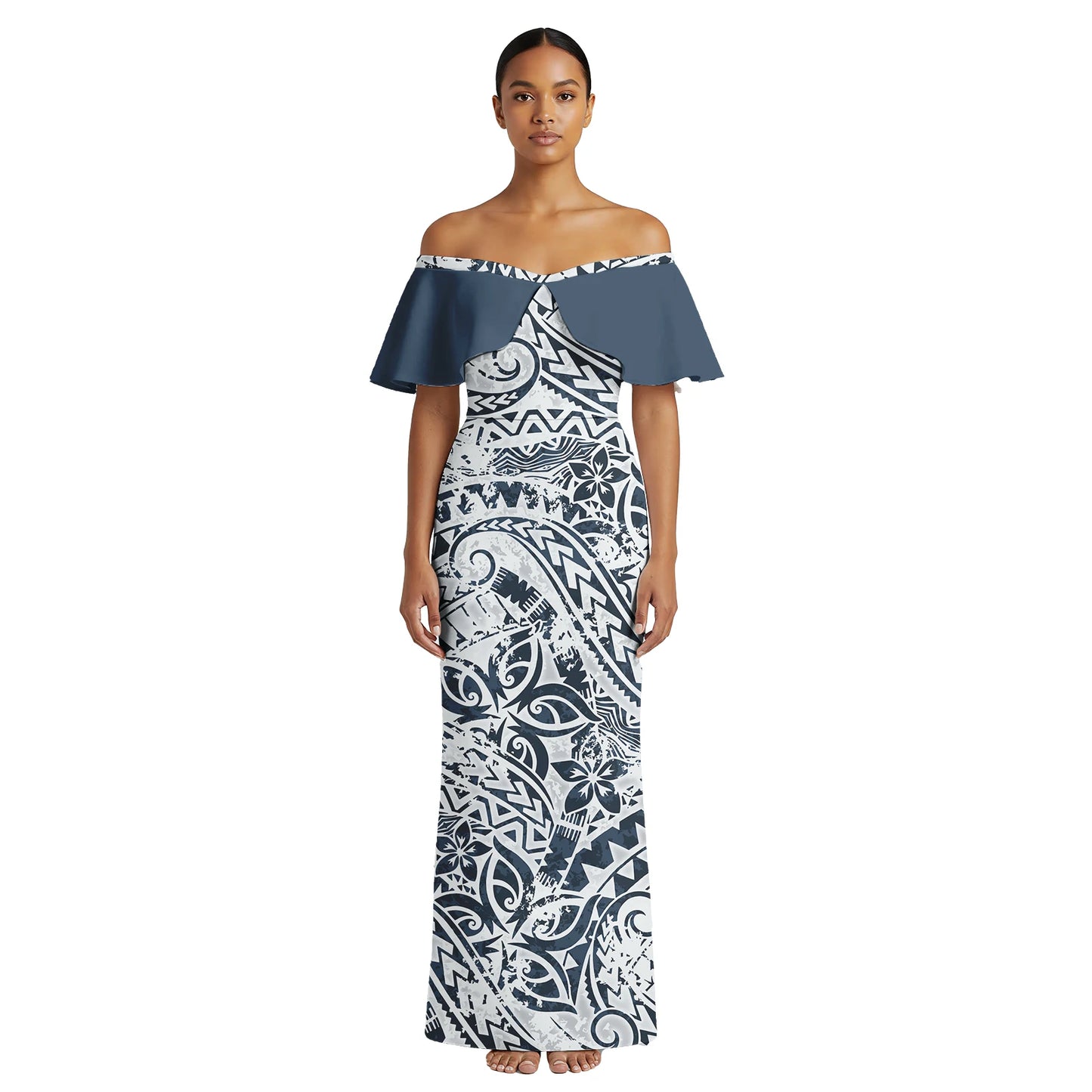 Plumeria Print Custom Logo Clothing Samoan Casual Beach Lady Maxi Skirts Polynesian Plus Size Ladies Wear Women's Aloha Dresses