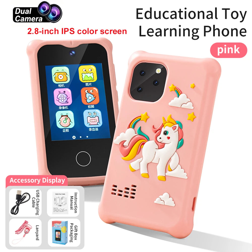 Kids Smart Phone Camera Toy 2.4in Touchscreen Unicorn Baby Multilingual With Music Digital Camera Toys for Girls Boys Age 3-8