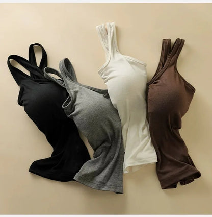 Premium New Women's Camisole with Built in Bra Summer Back Beauty Tank Top for Outer & Layering Wear