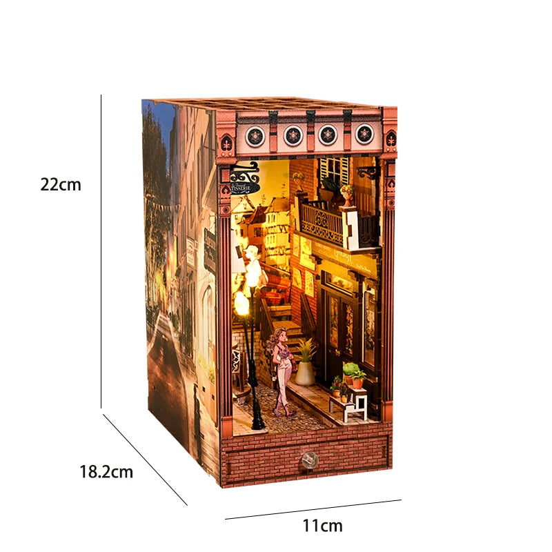 DIY Book Nook Kit Bookend Kit Wooden Doll House Bookshelf Insert Decor With Warm Light 3D Puzzle Assembly Building Model Gifts