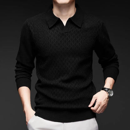 High-quality Men's Business Casual Solid Color V-neck Long Sleeve Warm Sweater, 2024 Daily Versatile POLO Shirt.M-4XL