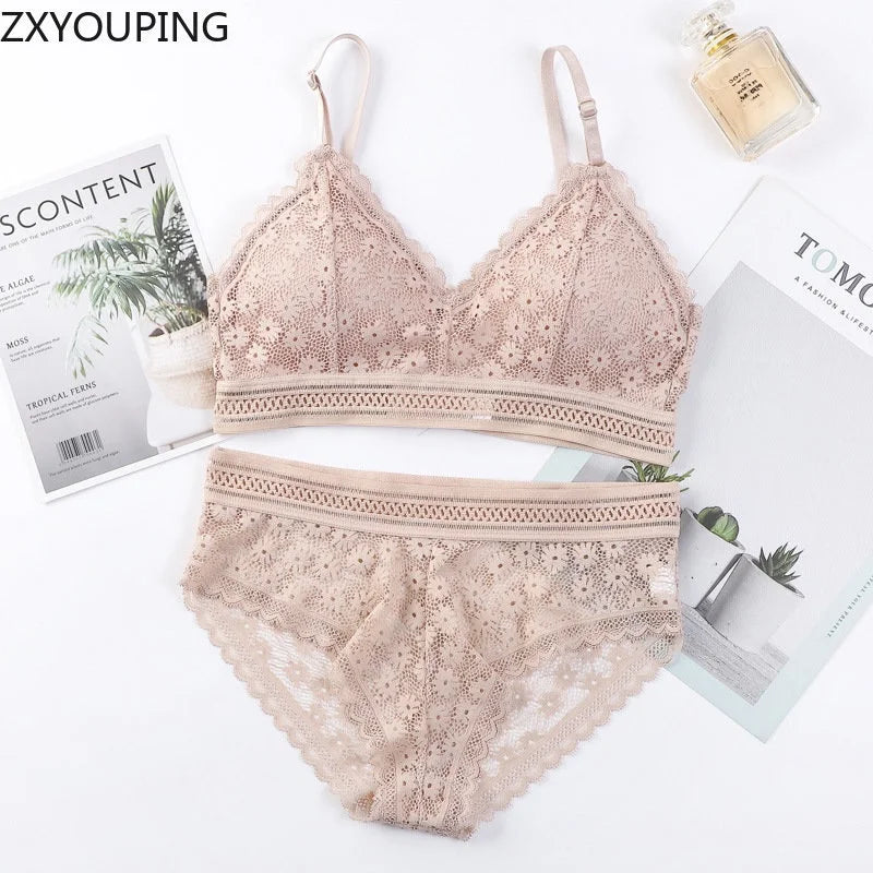 3 Piece Set Bra Sexy Lace Beauty Back Suit Underwear Gather Seamless Women's Underwear Panties Comfortable Lingerie