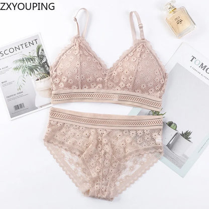 3 Piece Set Bra Sexy Lace Beauty Back Suit Underwear Gather Seamless Women's Underwear Panties Comfortable Lingerie