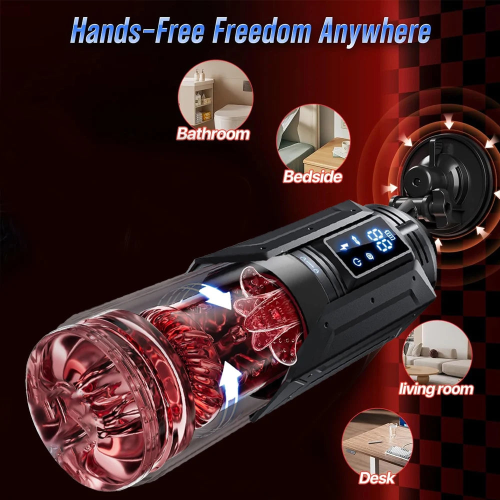 Male Automatic Masturbator Cup Thrusting Rotation Licking Sucking Penis Pump Pocket Pussy Blowjob LED Display Sex Toys for Men