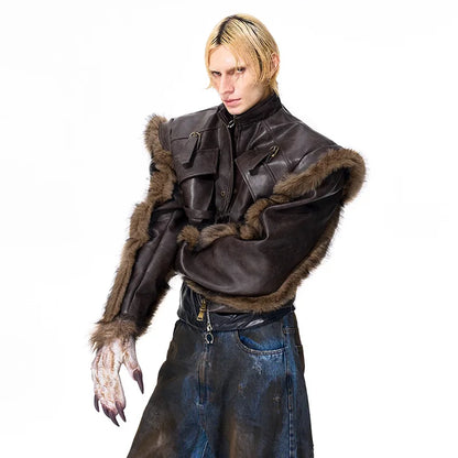 LUZHEN Fashion Personalized High Street Fur Patchwork Design Leather Jacket Men's Winter 2025 New High Quality Male Coat JY4886
