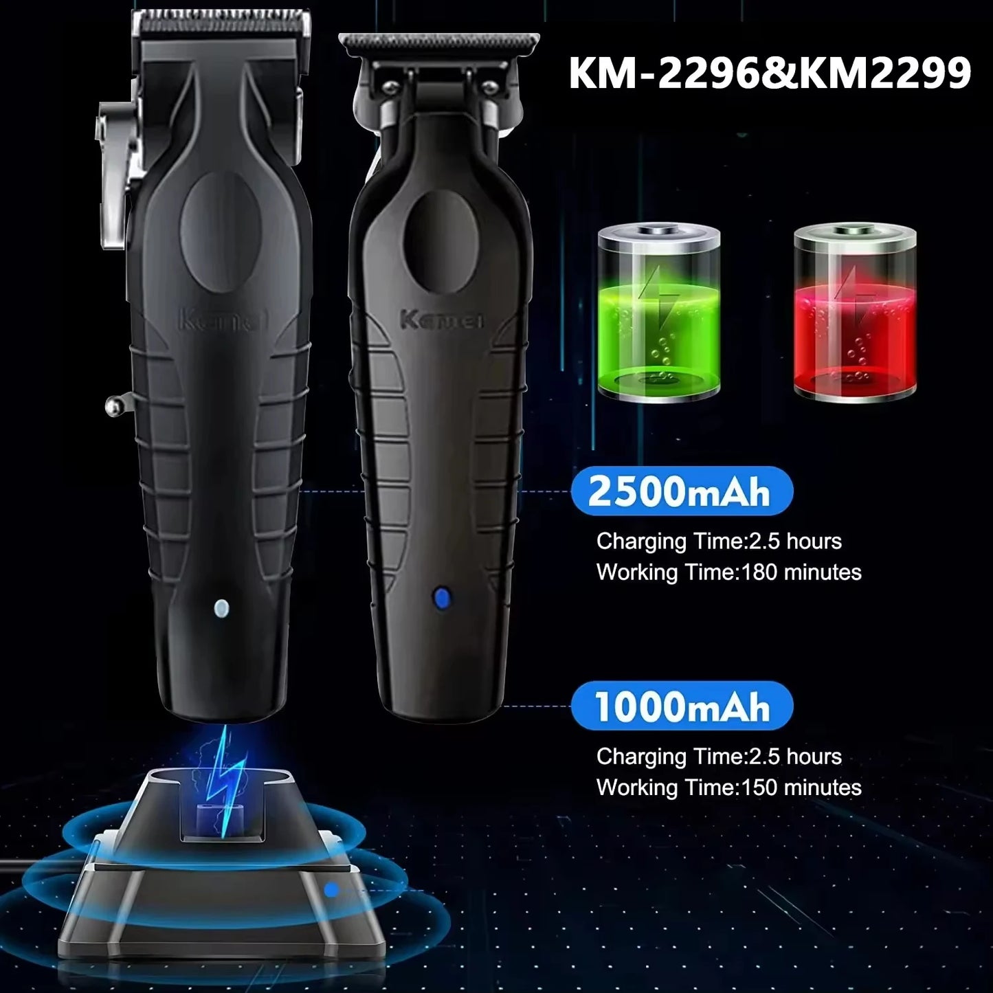 New Kemei Original Hair Clipper Kit KM-2296 KM-2299 KM-T95 Rechargeable Electric Hair Trimmer Barber Professional Shaver For Men