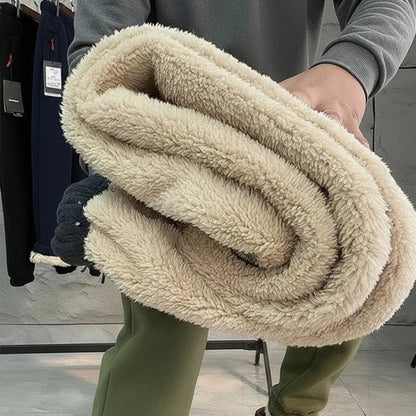 Men's Winter Warm Fleece Lined Pants with Zipper Pockets Thickened Fleece Jogger Pants Men Trousers Snow Cold Thermal Sweatpants