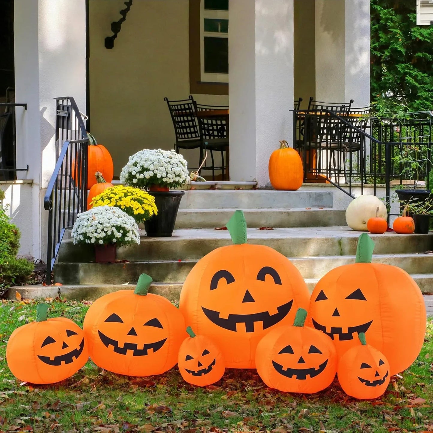 2.2M/7.5FT Inflatable Toy Halloween Pumpkin Pile Outdoor Decoration Halloween Festival 7 Pumpkins Built-in LED Light Garden Prop
