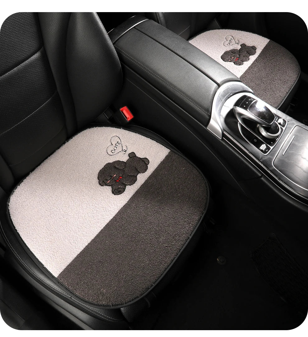 Funny Puppy Car Seat Cover 2025 New Autumn Fleece Fabric PU Leather Warm Comfortable Quick Installation Fits Most Cars