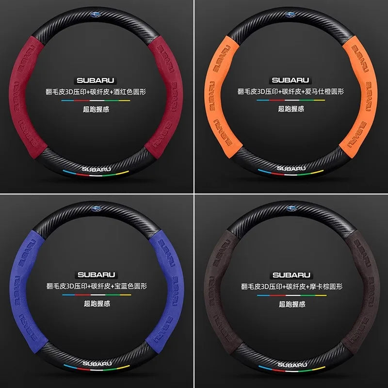For Subaru STI Brz Wrx Xv Ascent Forester Outback Impreza Legacy Car Suede Carbon fiber Anti-slip Ventilate Steering Wheel Cover