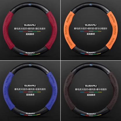 For Subaru STI Brz Wrx Xv Ascent Forester Outback Impreza Legacy Car Suede Carbon fiber Anti-slip Ventilate Steering Wheel Cover