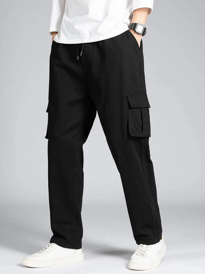 Men's Autumn Winter Workwear Casual Trousers Straight Loose Multi-Pocket Trendy Brand Long Pants Fashionable