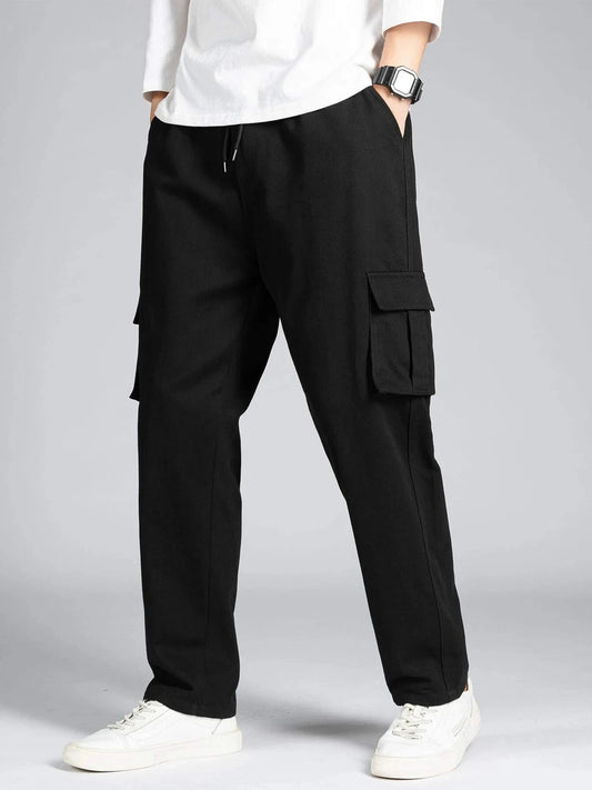 Men's Autumn Winter Workwear Casual Trousers Straight Loose Multi-Pocket Trendy Brand Long Pants Fashionable
