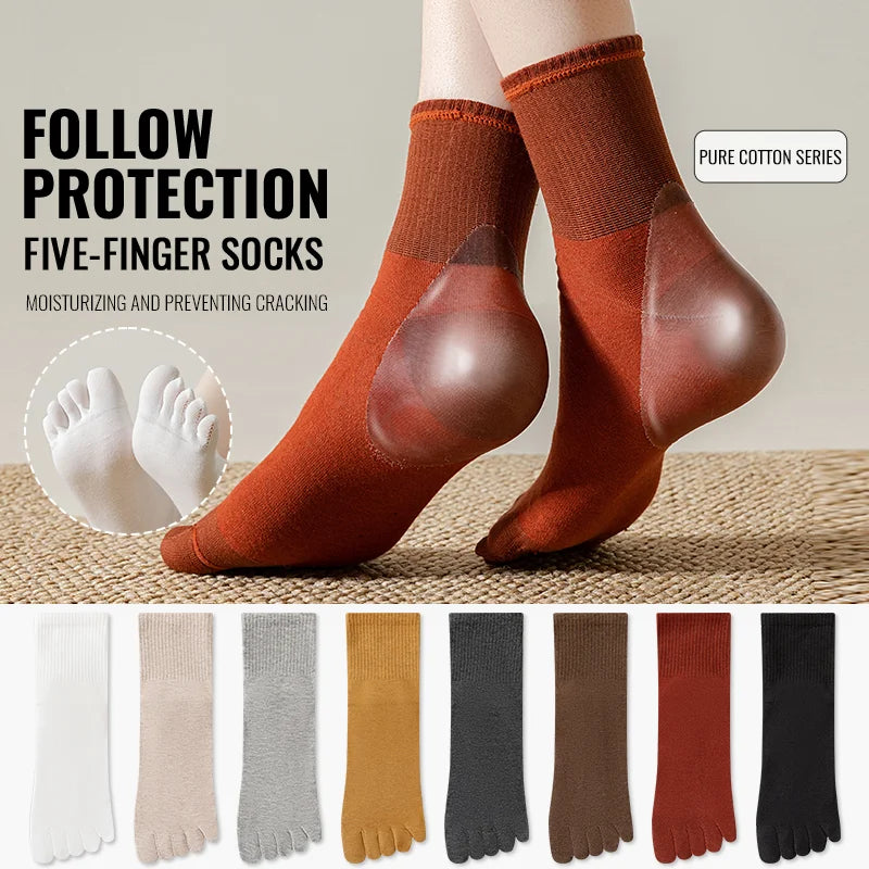 MiiOW Gel Cushion Sock Cracked Dry Skin Heel Protection Elderly Sock Anti Odor Five Finger Sock Women Pure Cotton Spilt Toe Sock